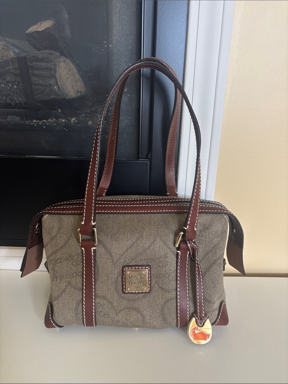Dooney & Bourke Brown and Tan Logo Dome Satchel